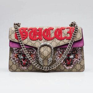Gucci Beige GG Supreme Canvas Embroidered Sequin Small Dionysus Shoulder Bag